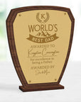 Personalised Number One Daddy Wooden Trophy Award, Engraved World Greatest Grandpa Shield, Custom Logo Keepsake Gifts Best Dad, Father Crest