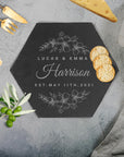 Personalised Hexagon Slate Serving Cheese Board, Custom Engraved Charcuterie Platter, Wedding, Anniversary, Corporate, Housewarming Gift