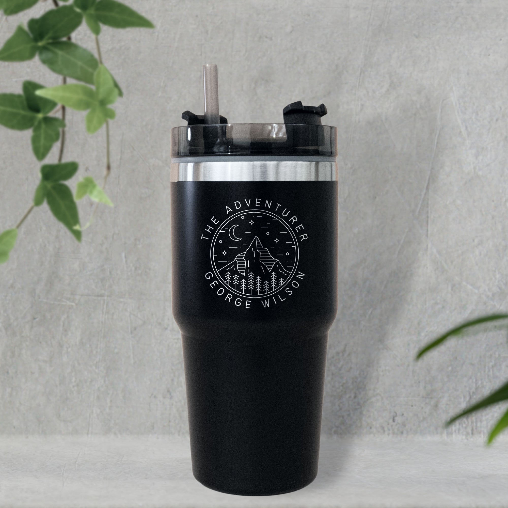 Personalised Engraved Stainless Steel Insulated Tumbler &amp; Straw Set, Laser Engraved Custom Logo Travel Thermal Drink Bottle, Coffee Cup, Corporate Birthday Gift