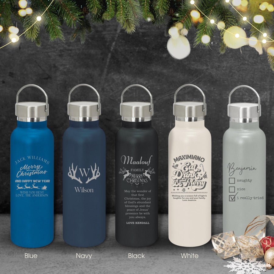 Christmas Personalised Engraved Stainless Steel Insulated Water Bottle, Xmas/ New Year Custom Travel Thermal Drink, Corporate Teacher Gift