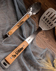 Personalised BBQ Tools Gift Set, Custom Laser Engraved Etching Barbecue Tongs & Spatula, Barbeque Grill Gift Him Dad Fathers Day GrillFather