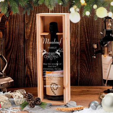 Christmas Personalised Clear Acrylic Lid  Wooden Wine Box, Xmas New Year Engraved Custom Housewarming/ Birthday Teacher Gift, Wedding Favour