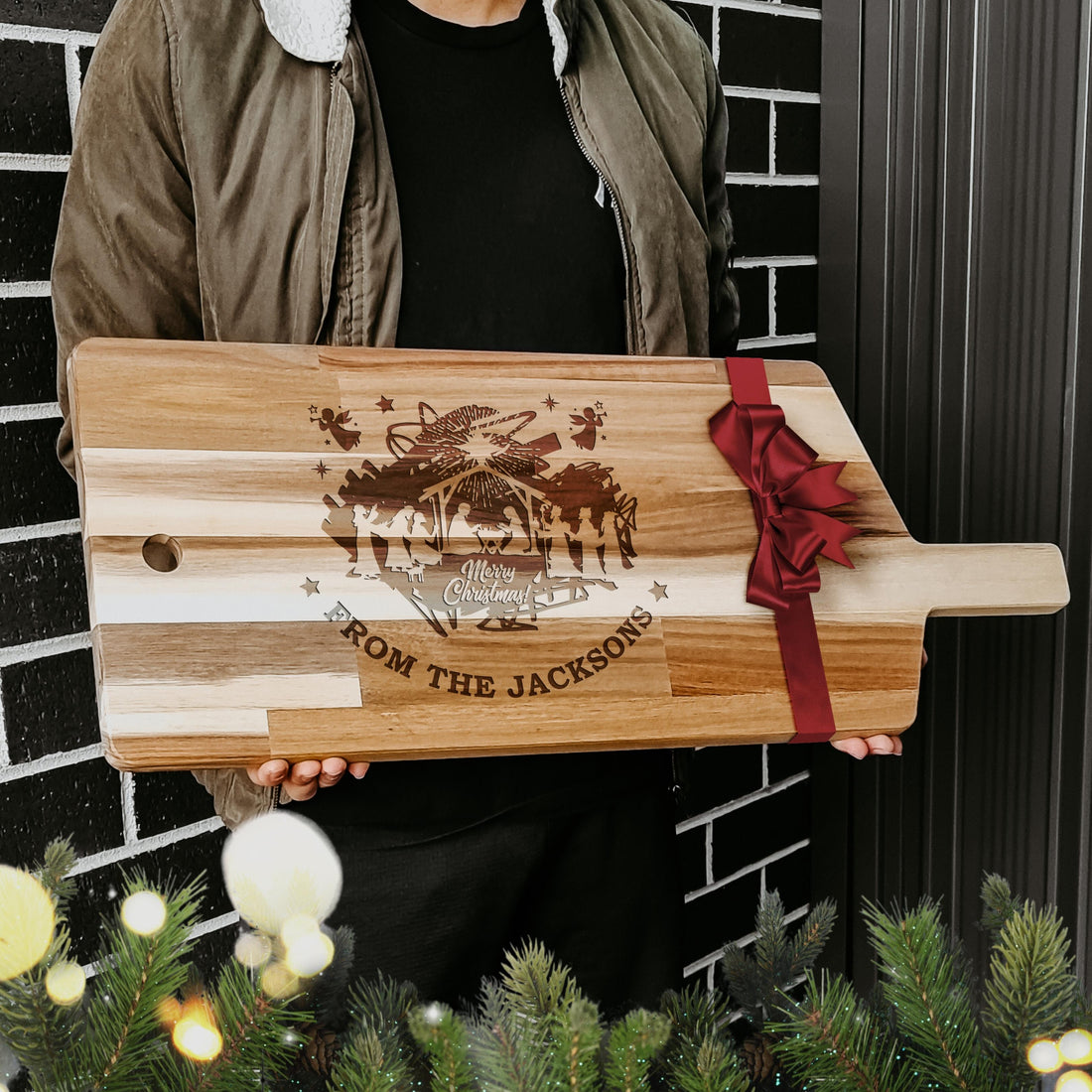 Christmas Personalised Acacia Wooden Charcuterie, Timber Cheese, Chopping/ Cutting Board, Custom Engraved Xmas/ New Year Housewarming Gift
