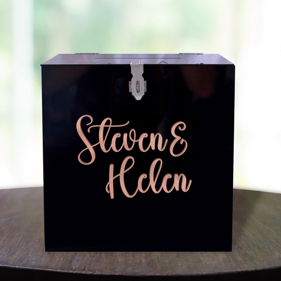 Personalised Black Acrylic Name & Date Wedding Wishing Well Box, Custom Logo Gift Card, Envelope, Money Boxes, Baptism Christening, Birthday