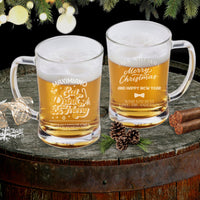 Personalised 600ml Christmas Glass Beer/ Tankard, Laser Custom Engraved Noel Mug Tank, Xmas Favours, New Year/ Anniversary Corporate/ Housewarming Present