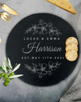 Personalised Round Slate Serving Cheese Board, Custom Engraved Charcuterie Platter, Wedding, Anniversary, Corporate, Housewarming Gift