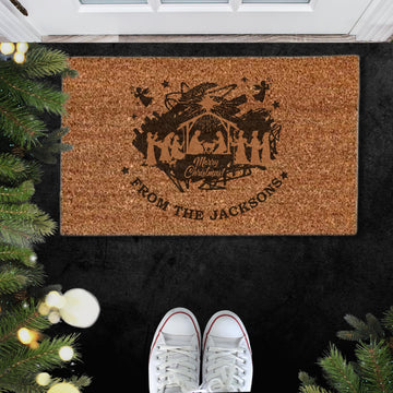 Christmas Customised Engraving Doormat, Personalised Xmas New Year Caravan/Couple/Family Welcome Entry Outdoor Coir Mat, House Warming Gift