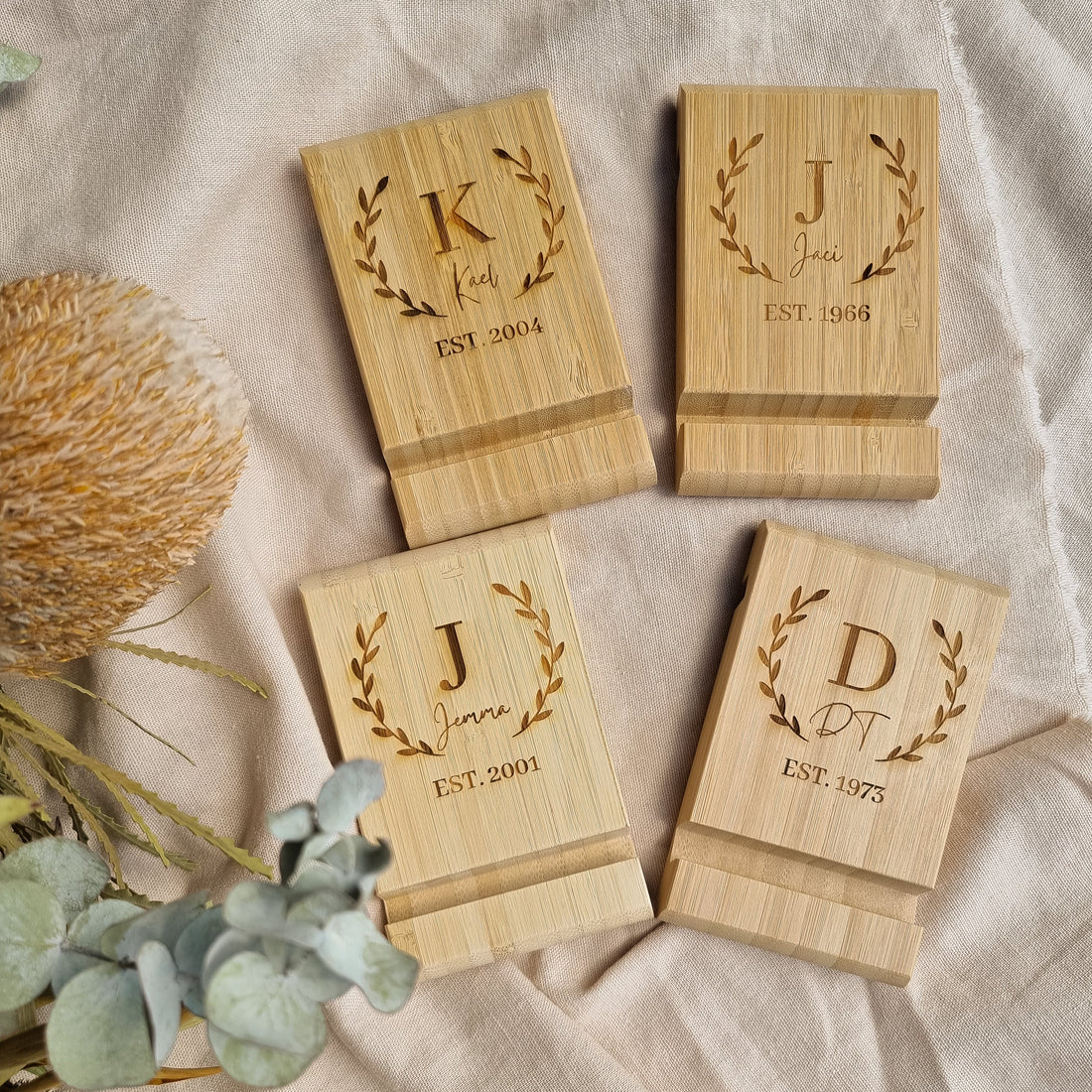 Personalised Bamboo Phone Stand Holder