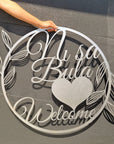 custom personalised laser cut birthday/ event/ welcome hoop sign, photo backdrop