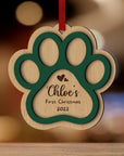 Personalised Double Layer Pet Paws Wooden Baubles, Engraved Custom Dog Name First Christmas Memorial Xmas Tree Ornament Decor Cat Lover Gift