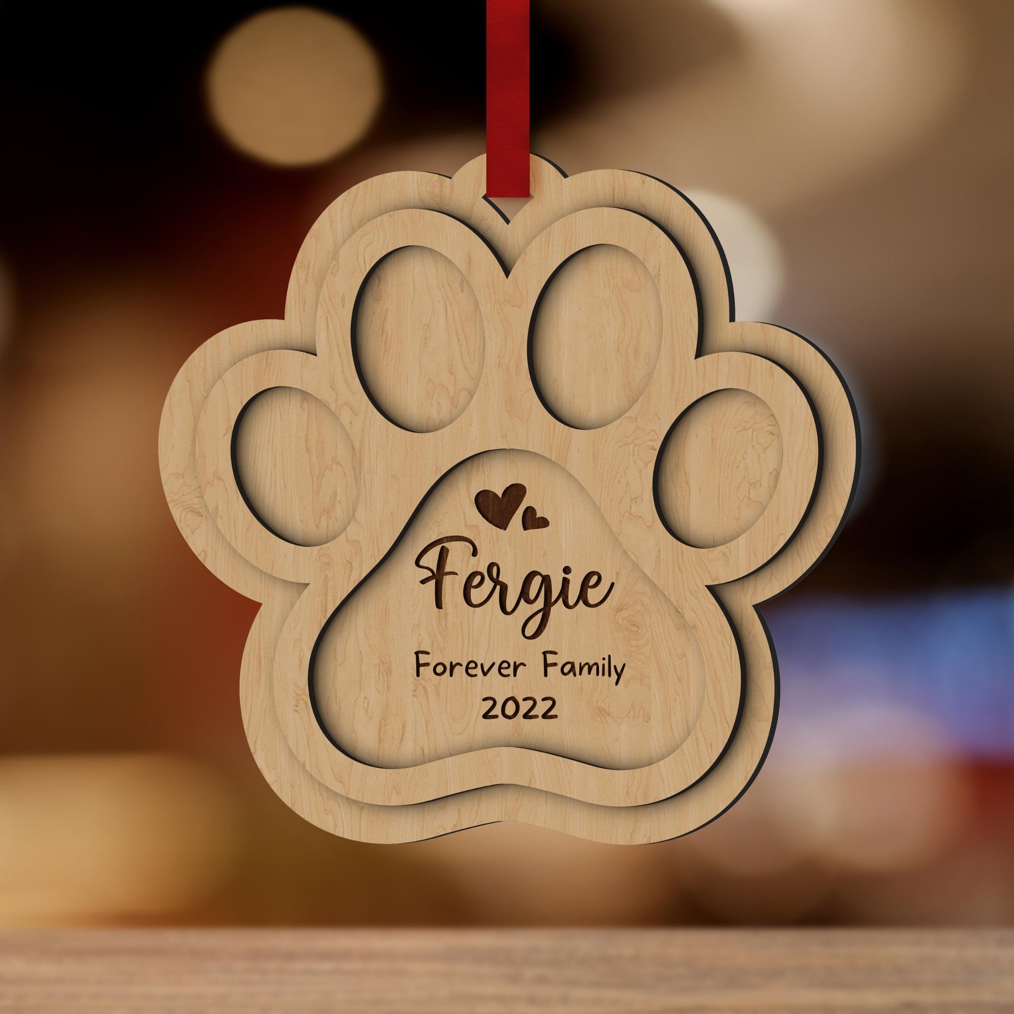 Personalised Double Layer Pet Paws Wooden Baubles, Engraved Custom Name First Christmas/ Memorial Hanging Tree Xmas New Year Dog Ornament, Decor Cat Lovers Gift Tags