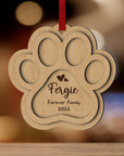 Personalised Double Layer Pet Paws Wooden Baubles, Engraved Custom Name First Christmas/ Memorial Hanging Tree Xmas New Year Dog Ornament, Decor Cat Lovers Gift Tags