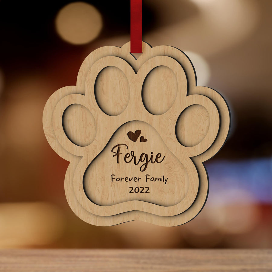 Personalised Double Layer Pet Paws Wooden Baubles, Engraved Custom Name First Christmas/ Memorial Hanging Tree Xmas New Year Dog Ornament, Decor Cat Lovers Gift Tags