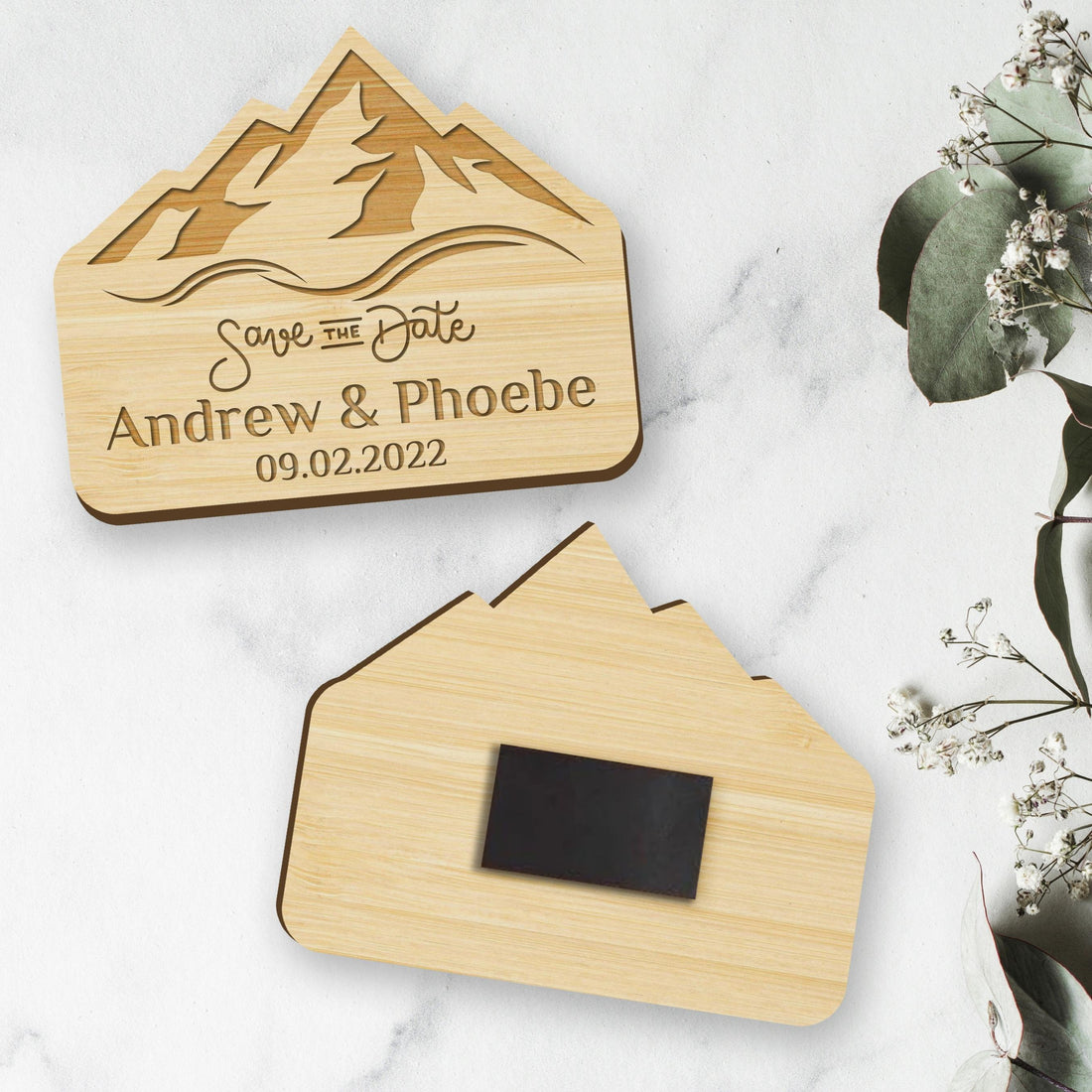 Engraved Wooden/ Acrylic Save The Date Adventure Mountain Fridge Magnets, Personalised Rustic Vintage Magnet Invitation Card, Custom Wedding Favours, Remember Date Announcement Guest Gift Tags