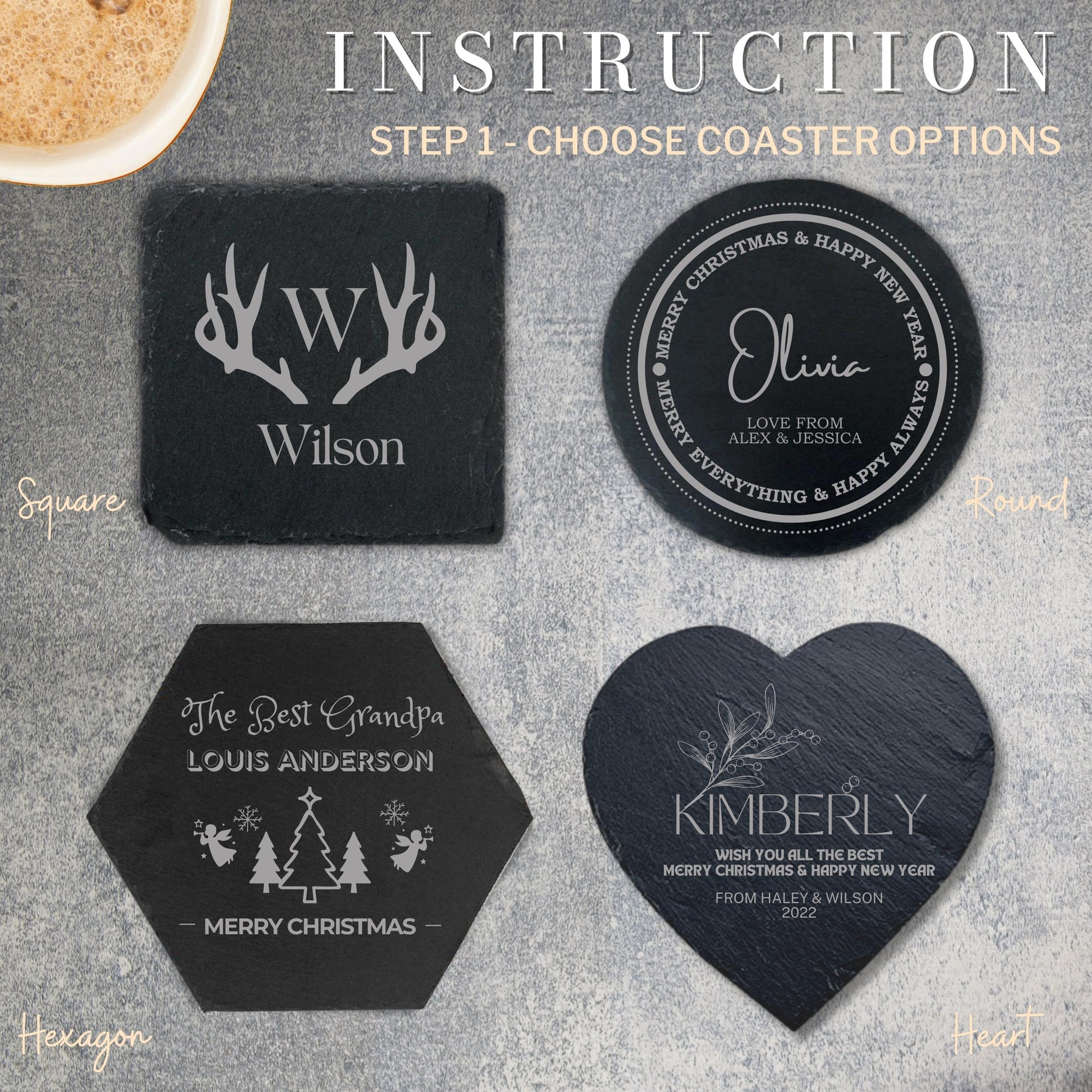 Christmas Engraved Slate Coasters, Custom Personalised Drink Mat, Restaurant, Wedding/ Birthday/ Xmas New Year Present, Corporate Housewarming Gift