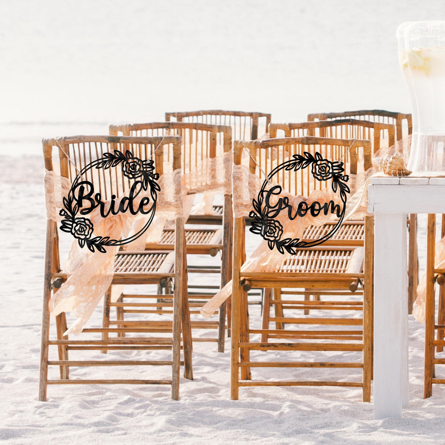 Personalised Reception Wedding Chair Sign Decoration, Custom Matching Pair Couple Name Signage, Mr Mrs, Gro