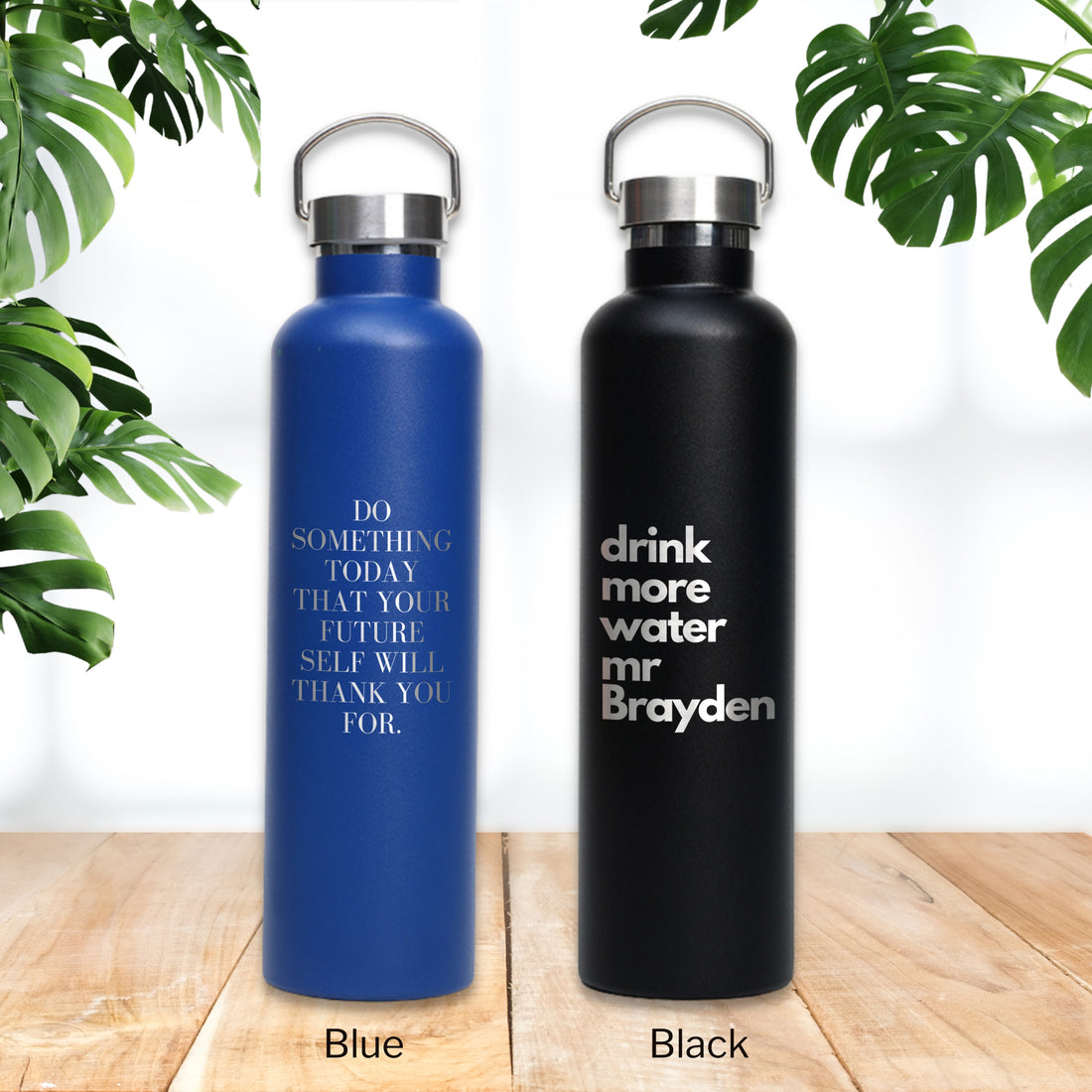 1 Litre Personalised Engraved Stainless Steel Insulated Water Bottle, Laser Cut Custom Logo, Matte Finish Travel Thermal Drink, Corporate Gift