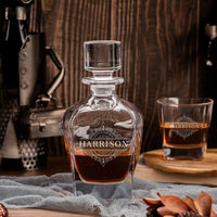 Engraved Whiskey Decanter Set with 4  Scotch Glasses - Carafe, Personalised Custom Premium Whisky Birthday, Groomsmen, Bar Gift for Dad/ Him