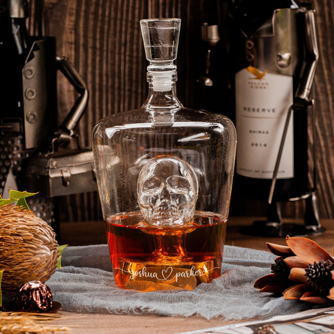 Engraved Whiskey/ Scotch/ Spirit/ Tequila Skull Decanter/ Carafe, Personalised Custom Premium Whisky Birthday, Groomsmen, Bar Gift for Dad/ Him