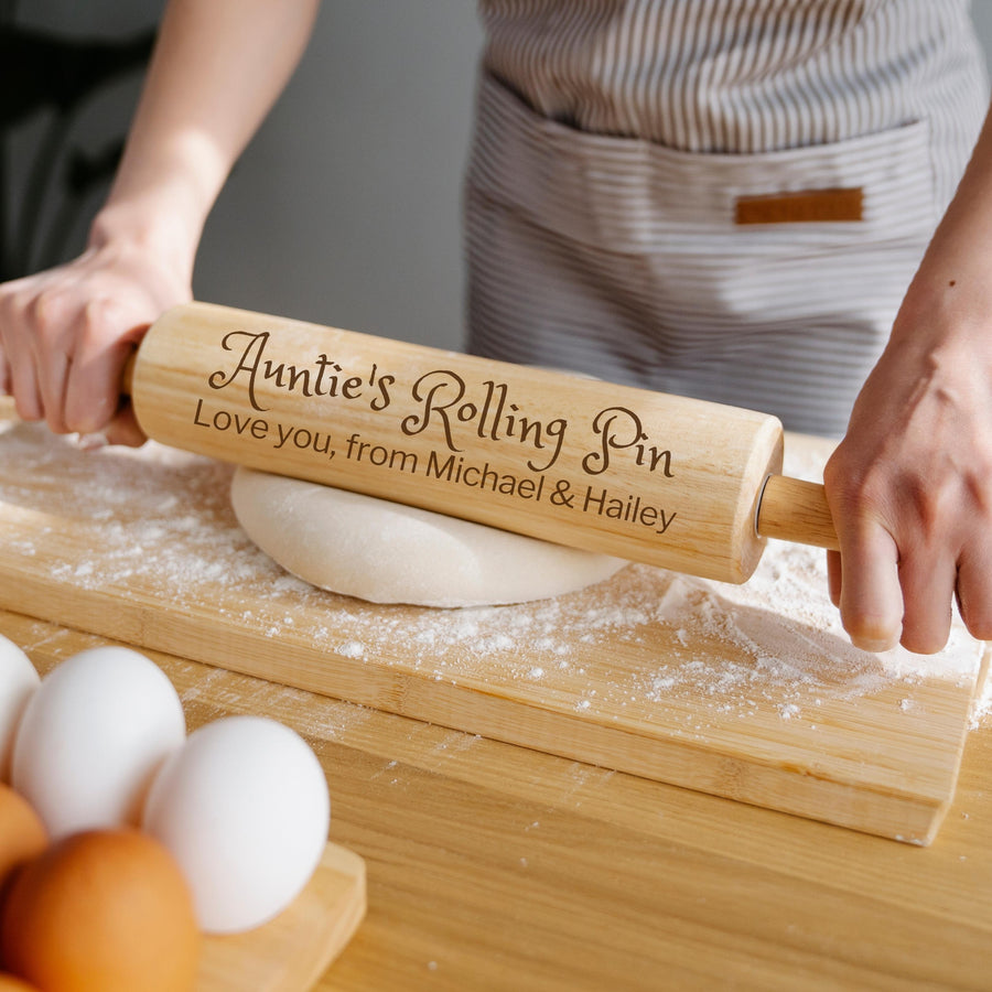 Personalised Wooden Rolling Pin, Custom Laser Engraved Timber Dough Roller, Cake Baking Utensil, Birthday Mothers Day Gift for Grandma Nanny