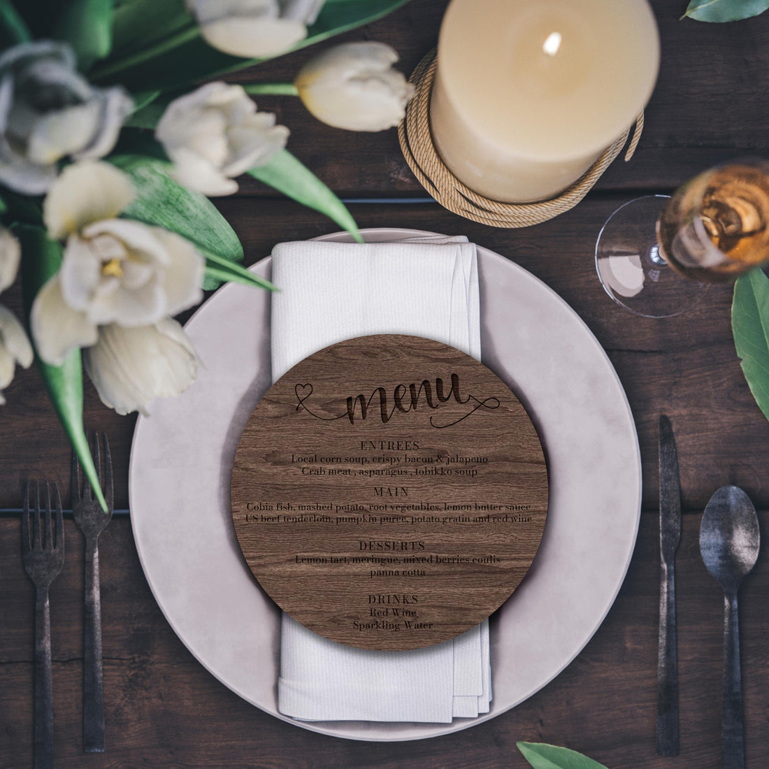 Custom Engraved Wooden/ Acrylic Wedding Stationery Round Bar Table Menu, Personalised Drink Plaque, Wedding, Engagement, Bridal Shower Decor