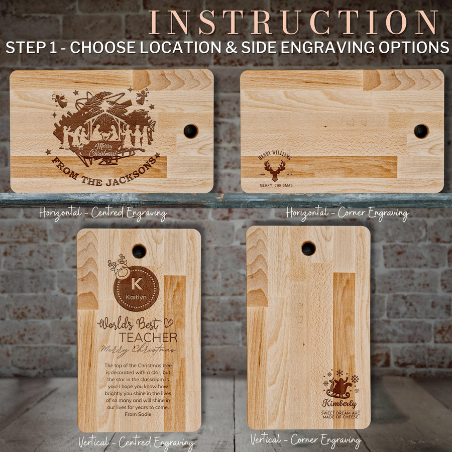 Christmas Personalised Beech Wood Chopping/ Cutting Board, Engraved Custom Cheese, Charcuterie Serving Tray, Xmas, New Year Housewarming Gift