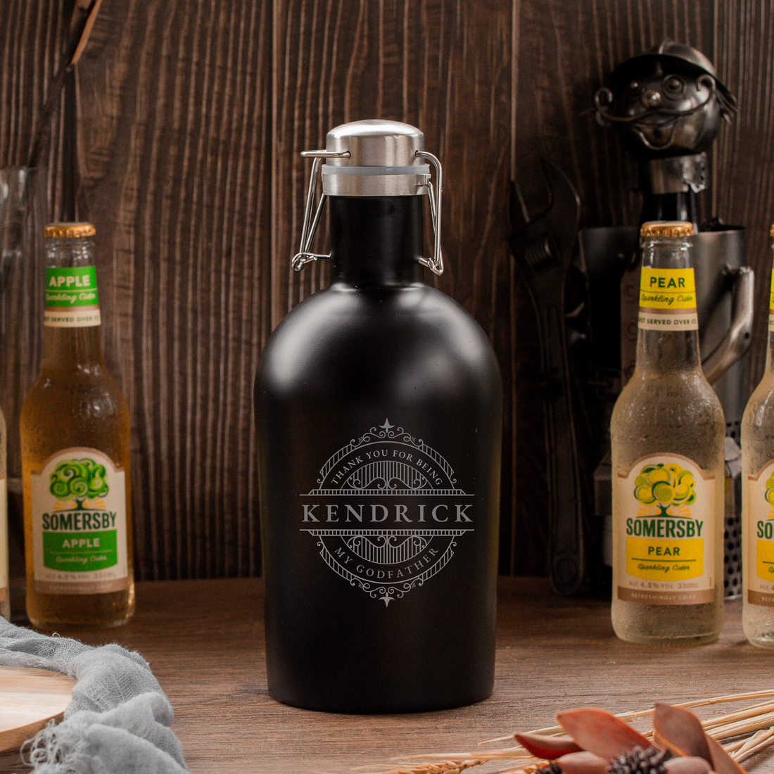 2L Personalised Engraved Stainless Steel Insulated Beer Growler, Laser Etching Custom Logo Travel Thermal Brew Tank, Corporate/ Fathers Day/ Groomsman Gift