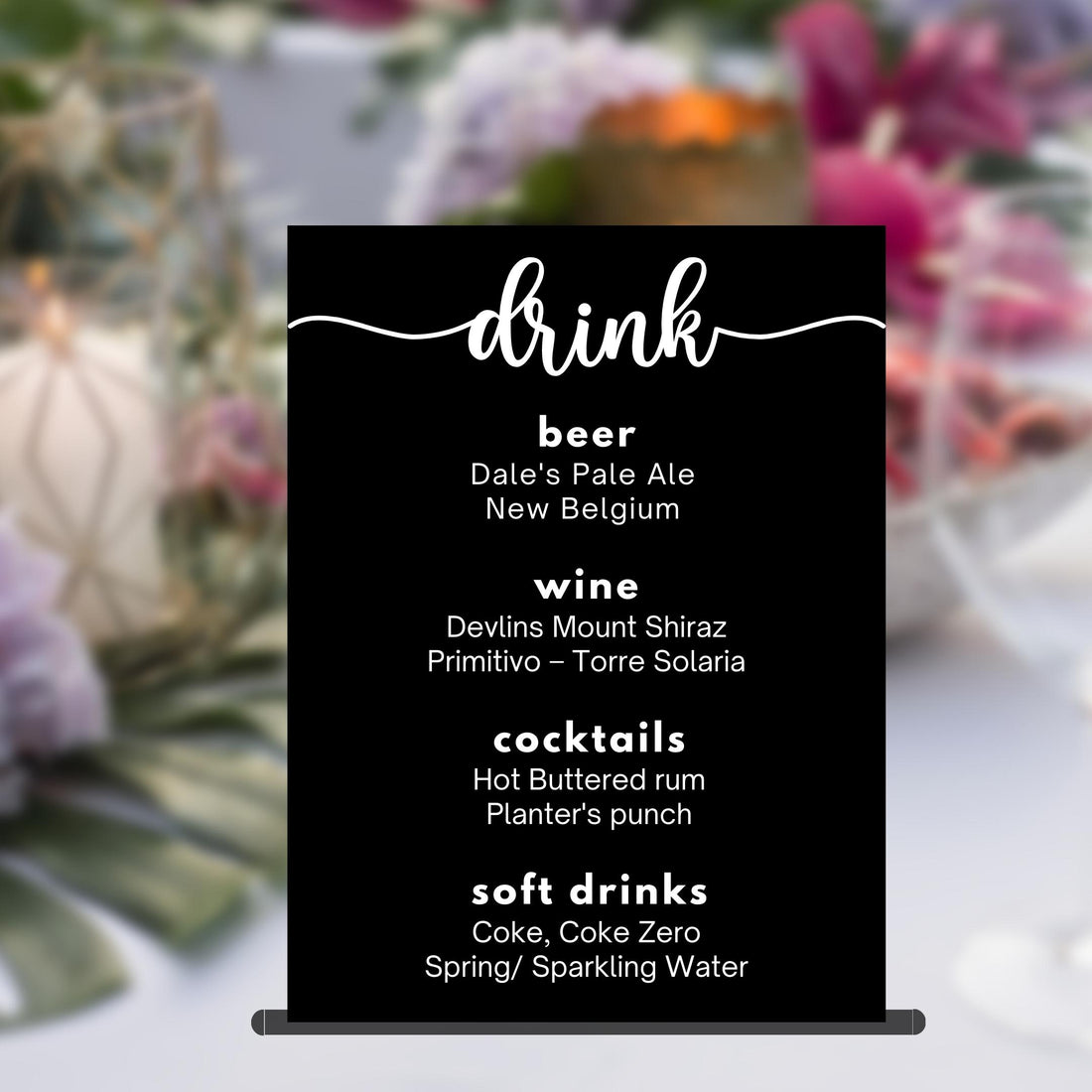 Custom Engraved Acrylic Wedding Rectangle Bar Table Menu, Personalised Banqueting Tables Drink Plaque, Luxury Wedding Decor Ceremony/ Elegant Event / Engagement/ Bridal Shower/ Birthday Number Signs