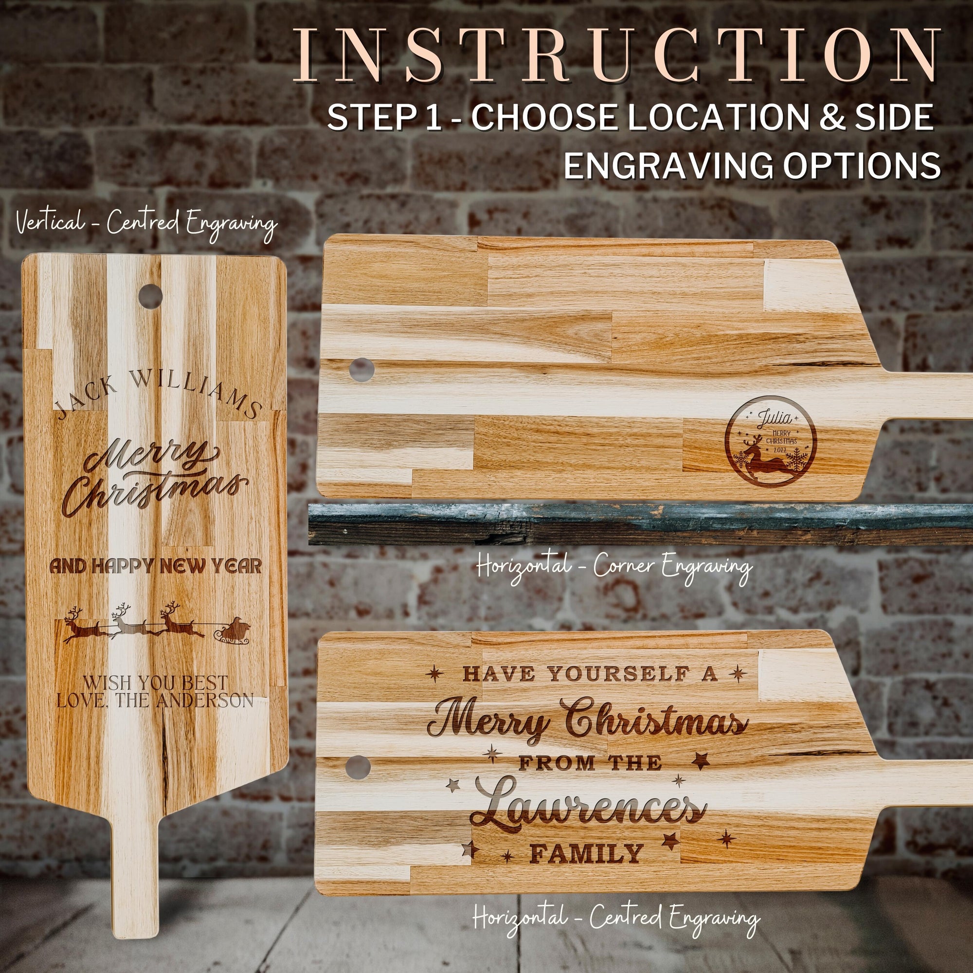 Christmas Personalised Acacia Wooden Charcuterie, Timber Cheese, Chopping/ Cutting Board, Custom Engraved Xmas/ New Year Housewarming Gift