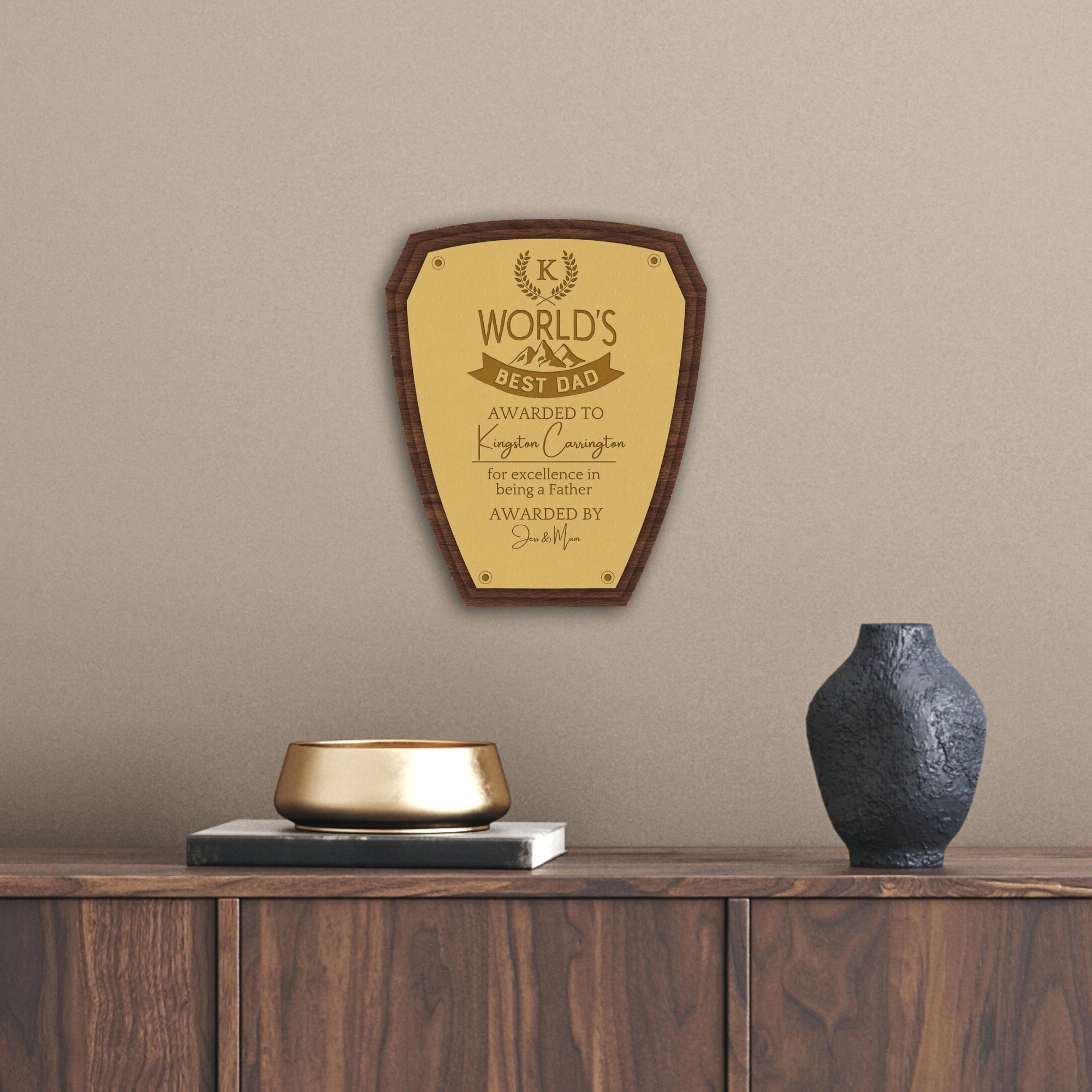 Personalised Triple Layers Number One Daddy Wooden Trophy Award, Engraved World Greatest Grandpa Trophies, Custom Keepsake Gifts for 