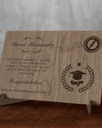 Personalised Wooden Graduation's Day School Postcard, Custom Engraved Timber Message & Name Congratulations Post Card with Display Stand, Wood Carved Keepsake Gift Card