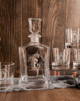 Engraved Whiskey Decanter Set & 4 Scotch Glasses, Bourbon Carafe, Personalised Custom Premium Whisky/Brandy Birthday, Groomsmen, Barware Gift for Dad/ Him