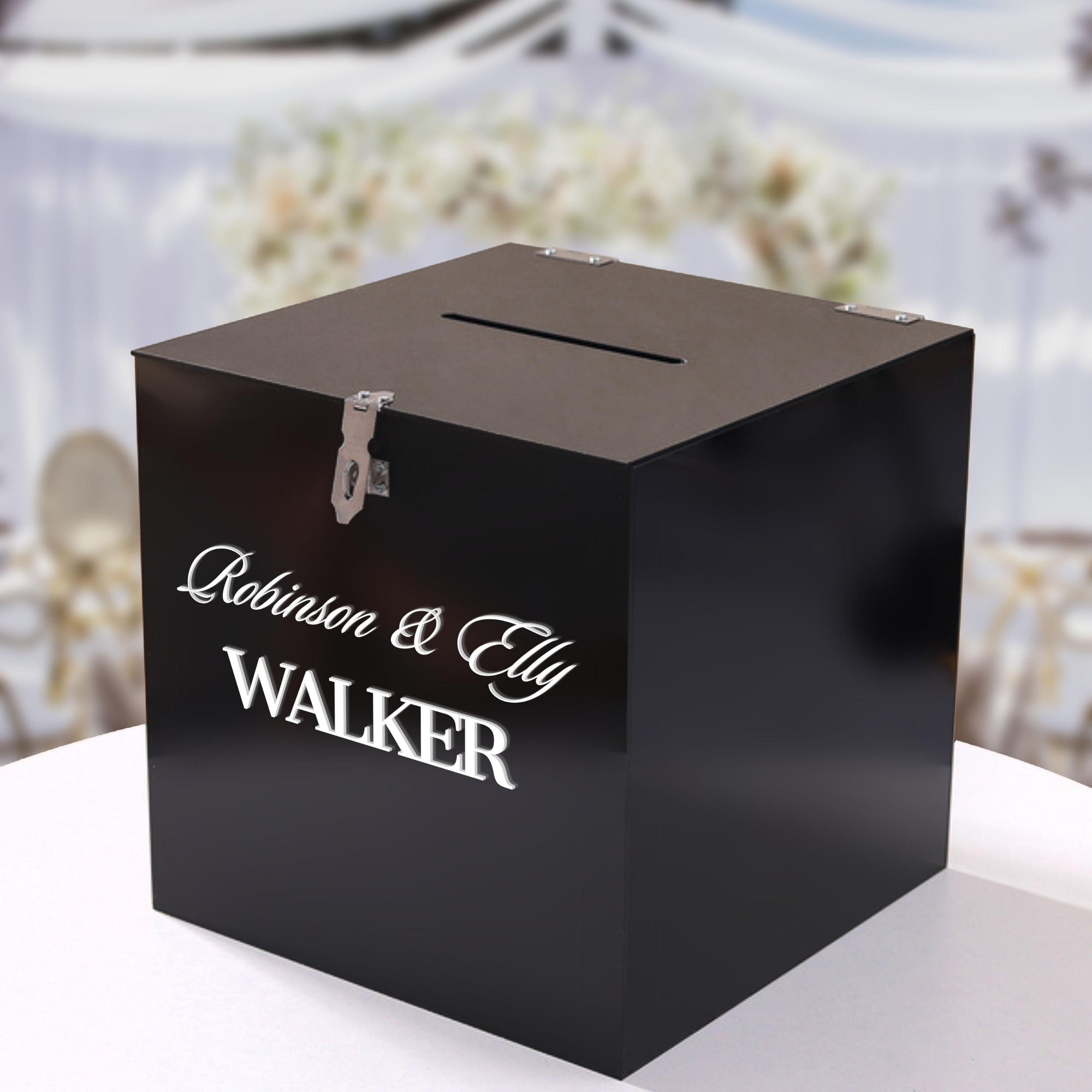 Personalised Black Acrylic Name & Date Wedding Wishing Well Box, Custom Logo Gift Card, Envelope, Money Boxes, Baptism Christening, Birthday