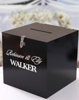 Personalised Black Acrylic Name & Date Wedding Wishing Well Box, Custom Logo Gift Card, Envelope, Money Boxes, Baptism Christening, Birthday