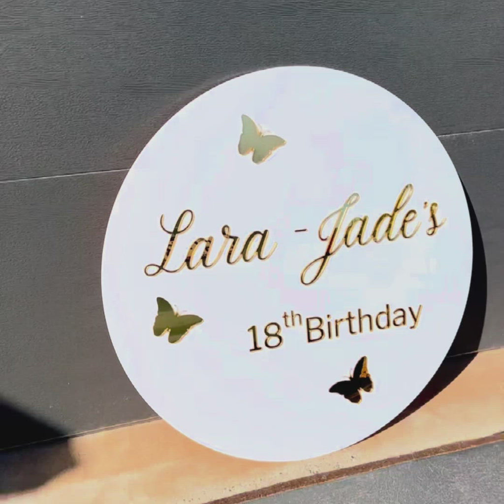 Custom 3D Acrylic Butterfly Birthday Round Sign, Double Layered Personalised Names, Ceremony/ Event/ Engagement/ Bridal Shower/ Birthday Signage on Easel