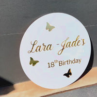 Custom 3D Acrylic Butterfly Birthday Round Sign, Double Layered Personalised Names, Ceremony/ Event/ Engagement/ Bridal Shower/ Birthday Signage on Easel