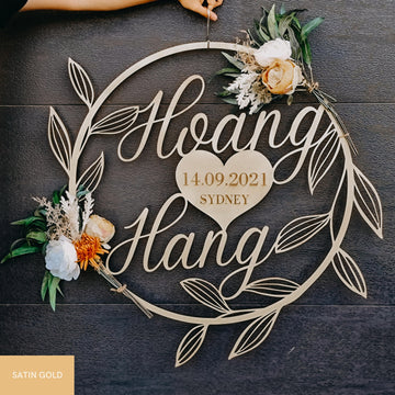 Custom Couple Name Wedding Leaf Hoop Sign
