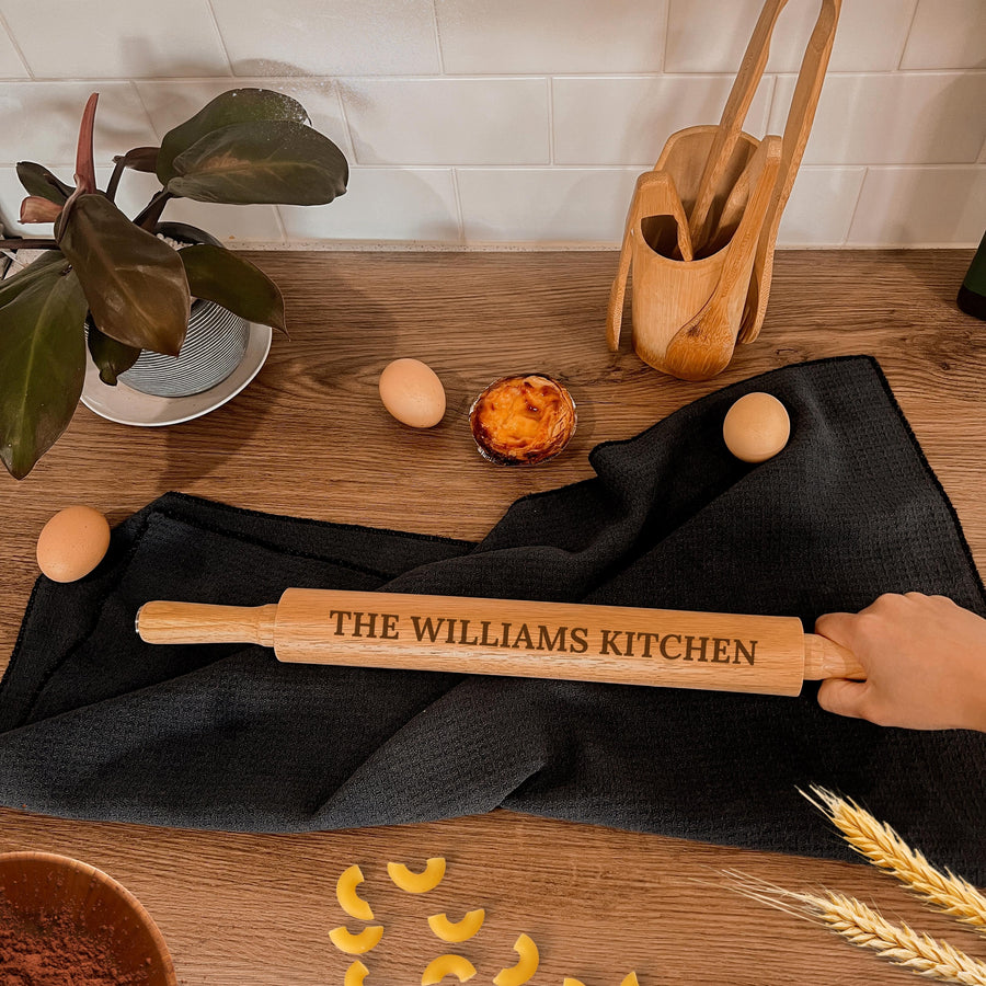 Personalised Wooden Rolling Pin, Custom Laser Engraved Timber Dough Roller, Cake Baking Utensils, Mothers Fathers Day Gift for Grandma Nanny Grandpa