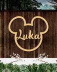 Mickey Name Sign Hoop, Birthday/ Christening/ Baptism Shower, Personalised Laser Cut Event Newborn Baby Mouse Signage, Party Room Wall Decor