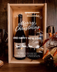 Christmas Personalised Clear Acrylic Lid & Wooden Twin Double Wine Box Gift, Xmas New Year Engraved Custom Housewarming/ Birthday Teacher Corporate Gift