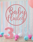 Custom Oh Baby Name Round Mirror Acrylic Hoop Wall Sign, Birthday Shower Photodrop, Personalised Christian Baptism Event Signage