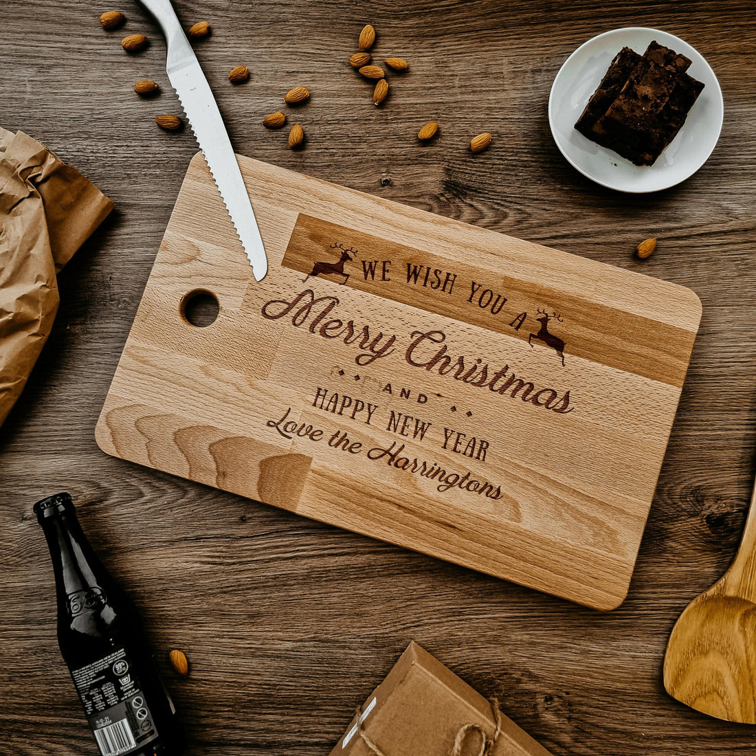 Christmas Personalised Beech Wood Chopping/ Cutting Board, Engraved Custom Cheese, Charcuterie Serving Tray, Xmas, New Year Housewarming Gift