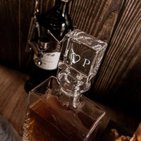 Engraved Carving Whiskey Decanter Set & 4 Scotch Glasses, Personalised Custom Monogram Initial Carafe, Tumbler, Housewarming, Groomsmen Gift