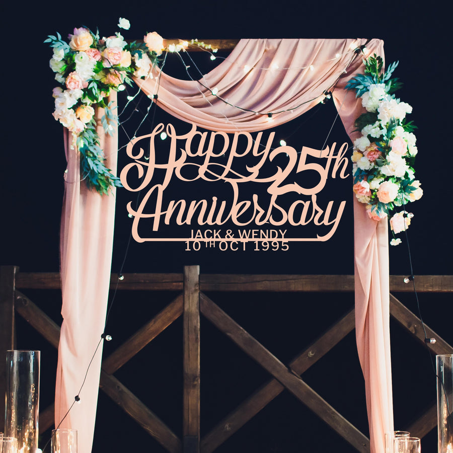 Custom Wooden/ Acrylic Happy Anniversary Sign, Personalised Name & Date Wedding Signage, Hedge Photo Prop, Event Wall Hoop, Bridal Shower, Engagement, Stag Party, Birthday Backdrop Decor
