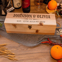 Personalised Rustic Pine Wooded Wine Box Gift, Engraved Custom Housewarming/ Birthday Champagne Present Box, Wedding Bridesmaid/ Groomsman, Thank You God Parents Favour, Mother's, Father's Day