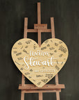 Custom Heart Love 3D Raised Name Timber Wedding Alternative Guest Book Welcome Sign, Personalised Rustic/ Vintage/  Boho, Country Hippie style Wooden Names, Ceremony/ Event/ Engagement/ Bridal Shower/ Birthday Signage on Easel