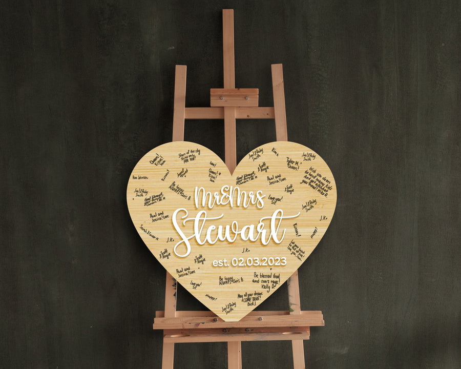 Custom Heart Love 3D Raised Name Timber Wedding Alternative Guest Book Welcome Sign, Personalised Rustic/ Vintage/  Boho, Country Hippie style Wooden Names, Ceremony/ Event/ Engagement/ Bridal Shower/ Birthday Signage on Easel