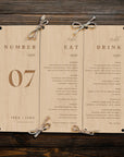 Personalised Trifold Plywood Wedding Number Program Table Sign, Engraved Custom Rustic Centrepiece Plaque Menu Holder Ceremony Event Signage