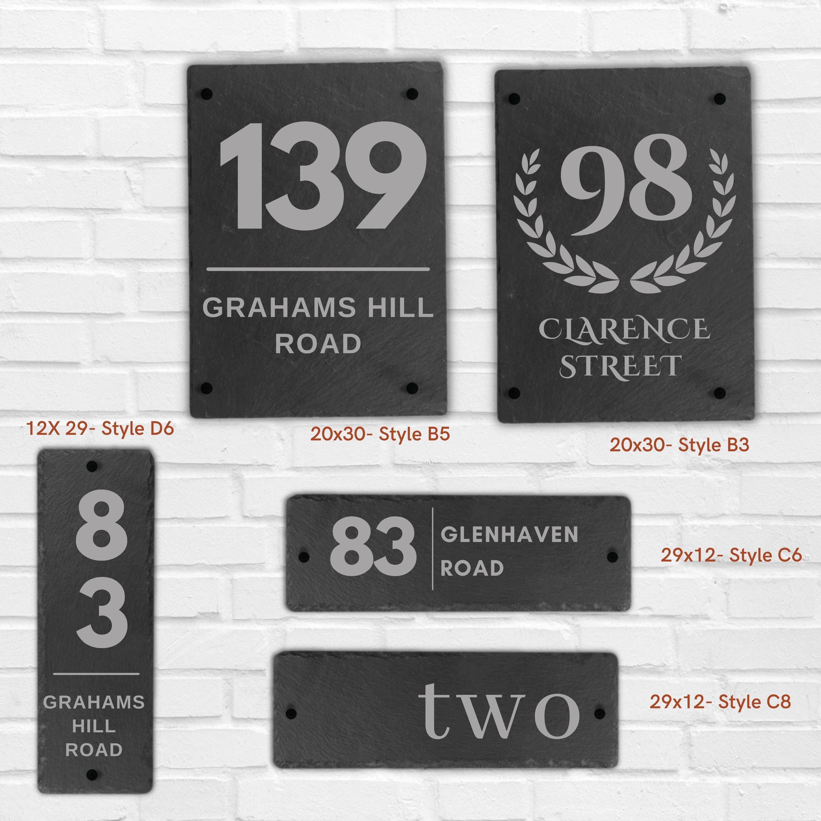 Personalised Deep Engraved Slate House Sign – White Enamel Numbers – Wall Mounted Door Plaque