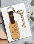 Personalised Wooden Keychain, Custom Wood Key Chain, Logo Engraved Leather Key Ring Tags, Drive Safe Keyrings Gift For Him, Dad/ Corporate, Wedding Favours